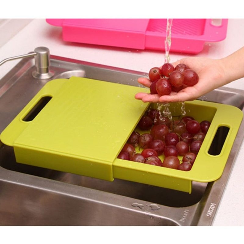 Tagliere in plastica scorrevole con doppio vano lavandino colino verdura cucina
