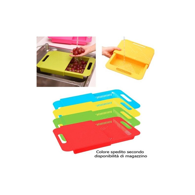 Tagliere in plastica scorrevole con doppio vano lavandino colino verdura cucina
