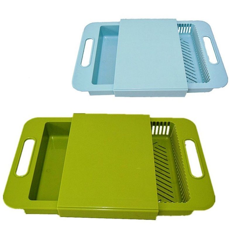 Tagliere in plastica scorrevole con doppio vano lavandino colino verdura cucina