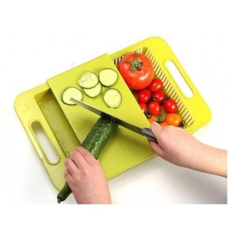 Tagliere in plastica scorrevole con doppio vano lavandino colino verdura cucina