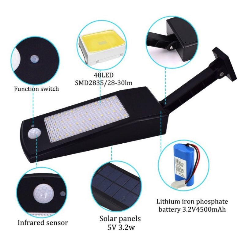 Hongu Elettronics Faro lampione a 48 LED esterno pannello solare se...