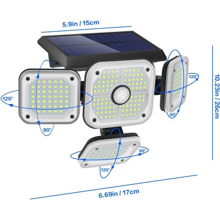 Faro lampione 231 LED esterno energia solare sensore di movimento giardino IP65