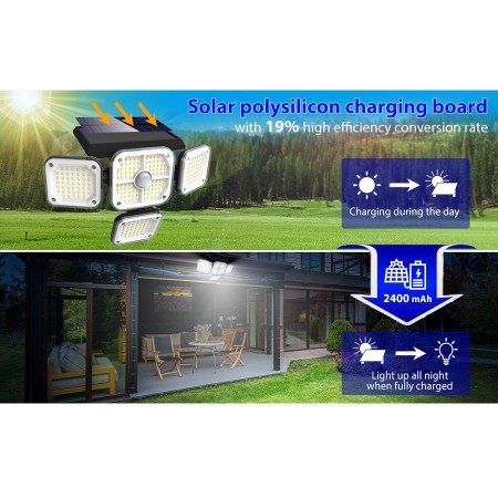 Faro lampione 231 LED esterno energia solare sensore di movimento giardino IP65