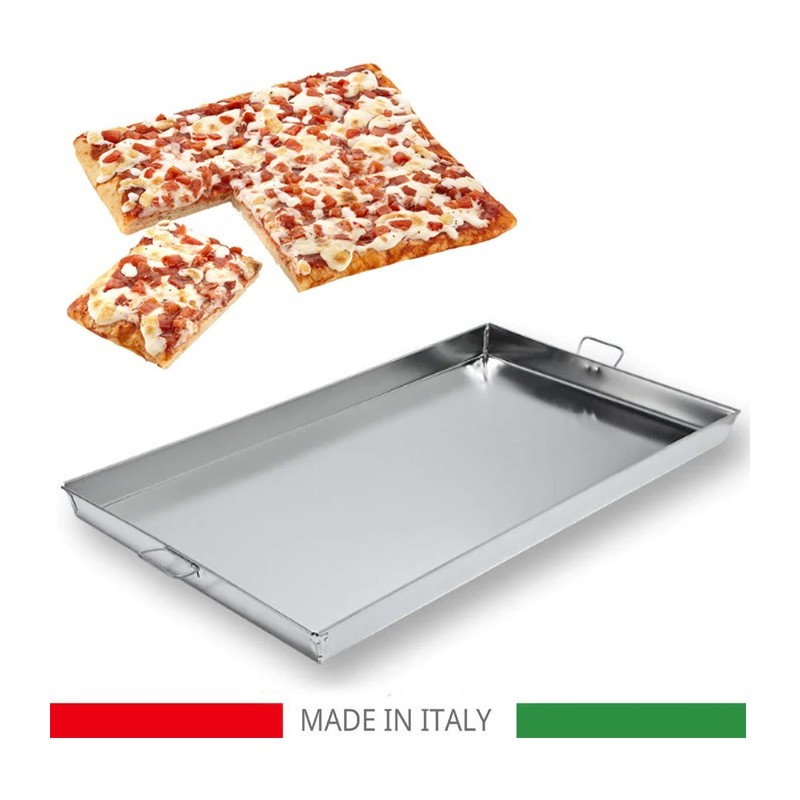 Teglia rettangolare da forno 37x60 cm pizza in latta multiuso manici focaccia