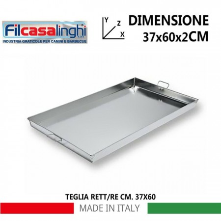 Teglia rettangolare da forno 37x60 cm pizza in latta multiuso manici focaccia