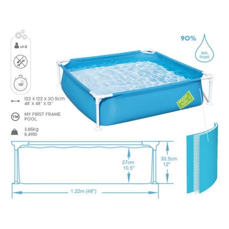 Bestway Piscina quadrata FuoriTerra da Giardino bambini 122x122x30,...