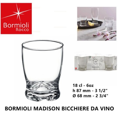 Set 3 pz Bicchiere vino Bormioli Madison da 18 cl in vetro uso quotidiano acqua