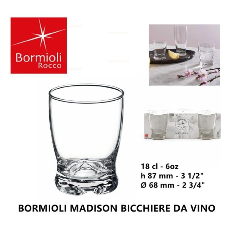Bormioli Rocco Set 3 pz Bicchiere vino Bormioli Madison da 18 cl in...