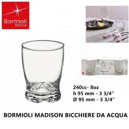 Set 6 pz Bicchiere acqua Bormioli Madison da 24 cl in vetro uso quotidiano vino