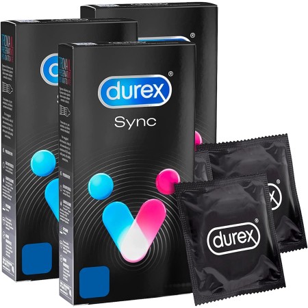 Durex Sync Preservativi Ritardanti e Lubrificati Forma Easy-On 18 Profilattici