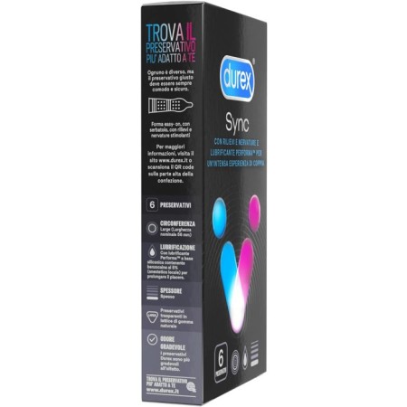 Durex Sync Preservativi Ritardanti e Lubrificati Forma Easy-On 18 Profilattici