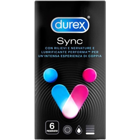 Durex Sync Preservativi Ritardanti e Lubrificati Forma Easy-On 18 Profilattici