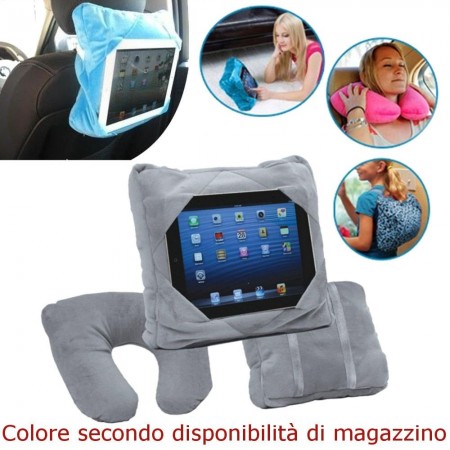 Cuscino da viaggio tablet ipad 3 in 1 trasformabile pillow poggiatesta auto