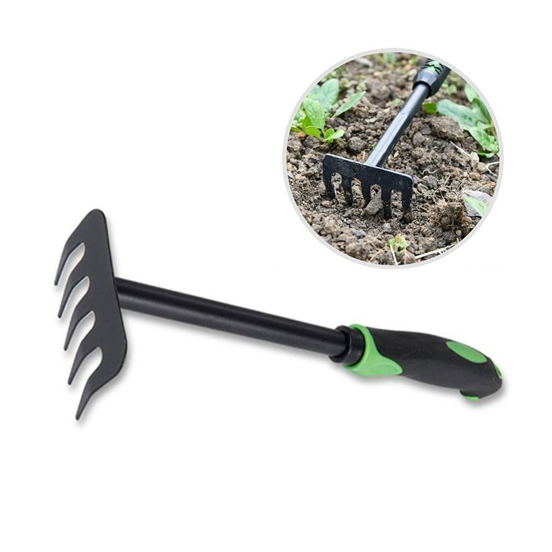 Rastrello giardino attrezzi 5 denti in acciaio con manico forchetta orto fiori