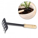 Rastrello da giardino manico in legno attrezzi 5 denti in acciaio fiori aiuole