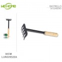 Rastrello da giardino manico in legno attrezzi 5 denti in acciaio fiori aiuole