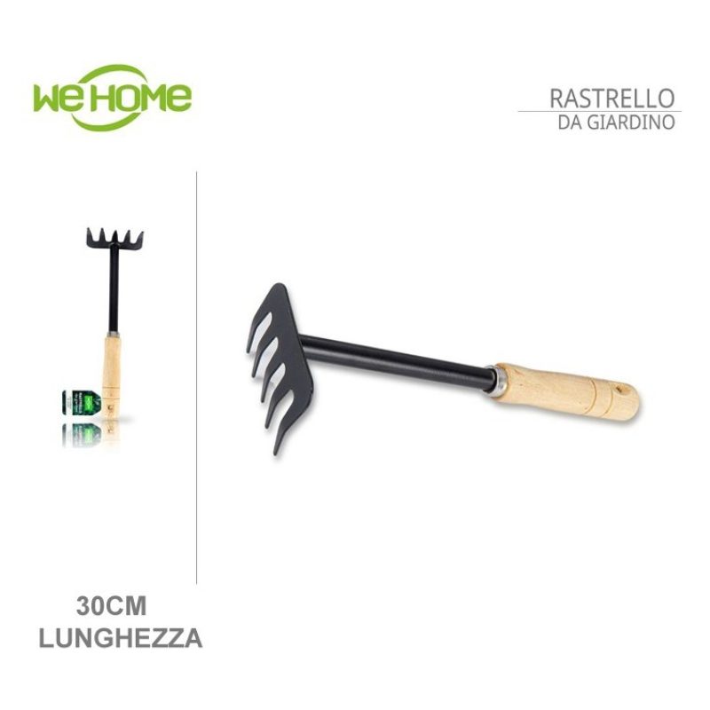 WeHome Rastrello da giardino manico in legno attrezzi 5 denti in ac...