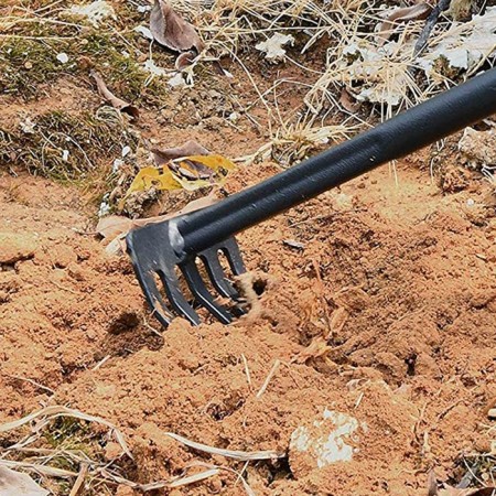 Rastrello da giardino manico in legno attrezzi 5 denti in acciaio fiori aiuole