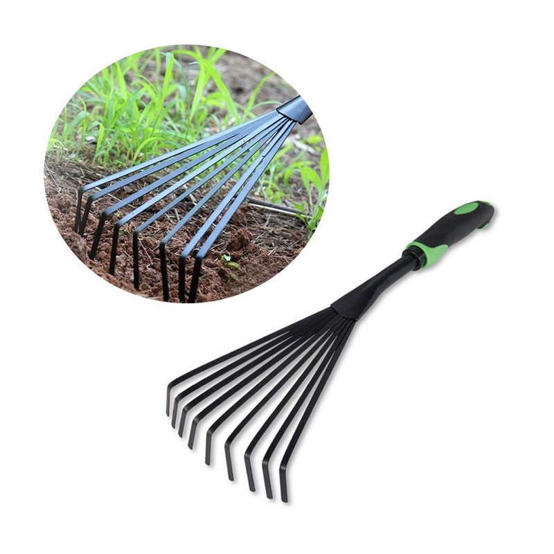 Scopetta rastrello aiuole cura del Giardino e Orto 9 denti acciaio manico scopa