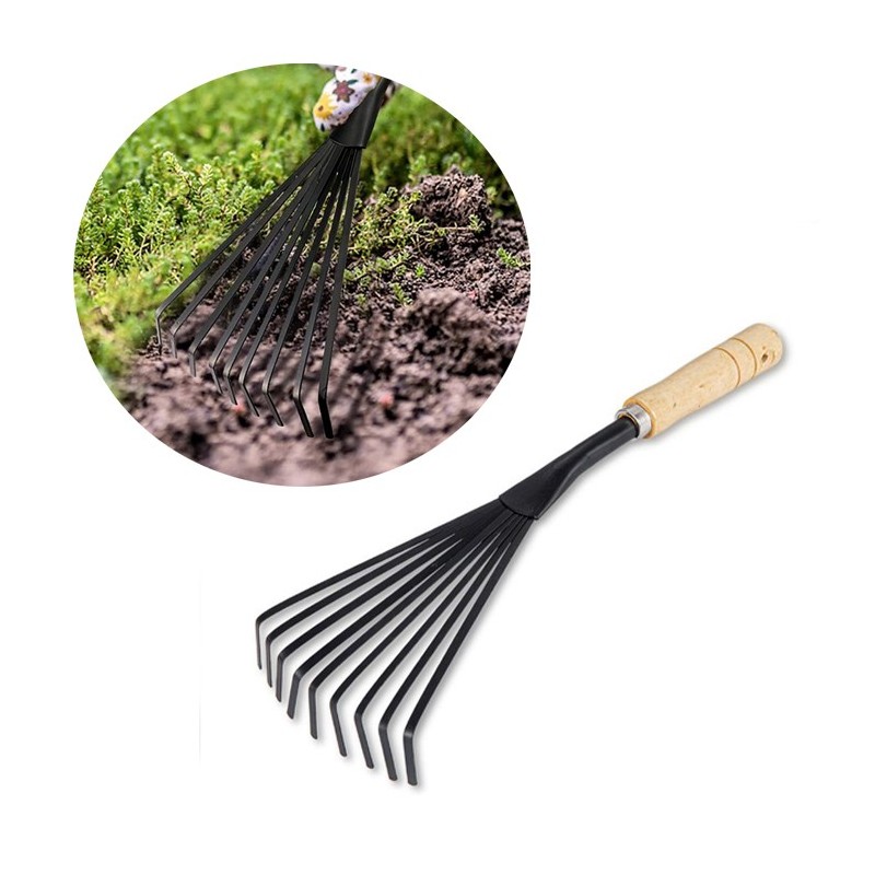 Scopetta rastrello aiuole cura del Giardino e Orto 9 denti acciaio manico legno