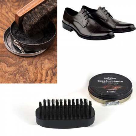 Set completo Lucida Scarpe Nero in pelle Pulizia Calzature Uomo Donna spazzole