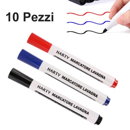 10 Pennarelli per Lavagna bianca, marcatore cancellabile colore Rosso Nero Blu
