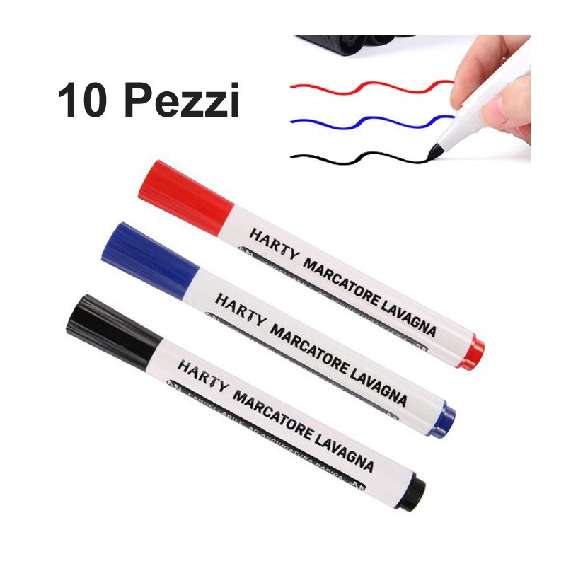10 Pennarelli per Lavagna bianca, marcatore cancellabile colore Rosso Nero Blu