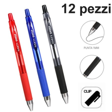 Penne a sfera box da 12 px punta da 1 mm colori Rosso/Nero/Blu scuola ufficio
