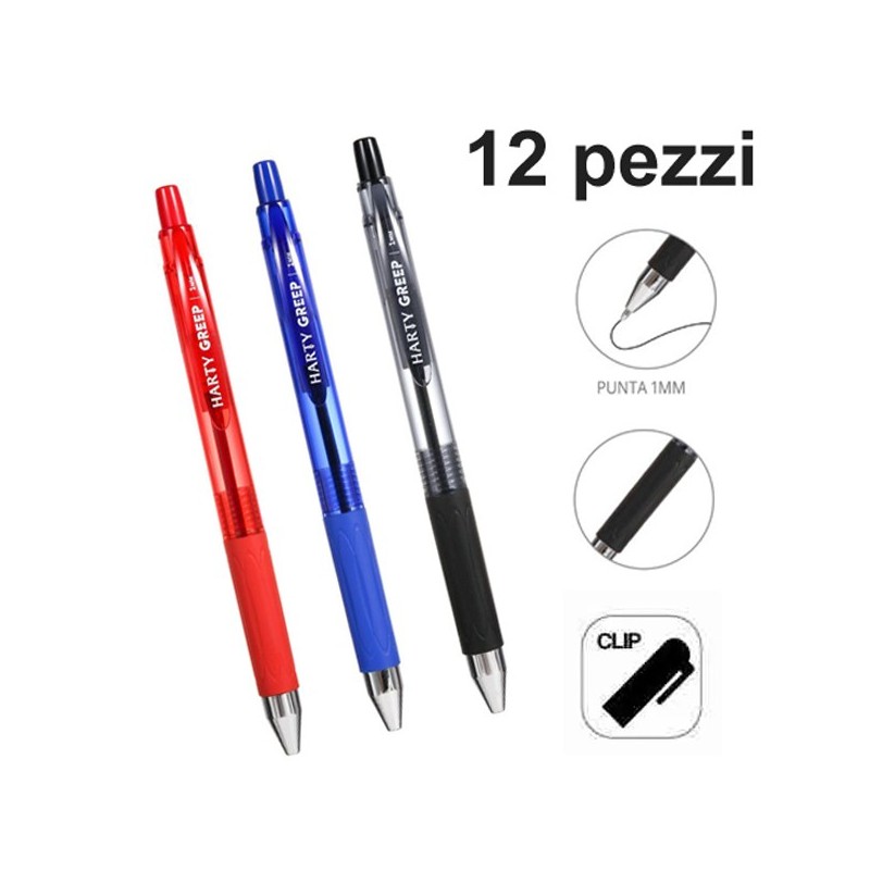 Penne a sfera box da 12 px punta da 1 mm colori Rosso/Nero/Blu scuola ufficio