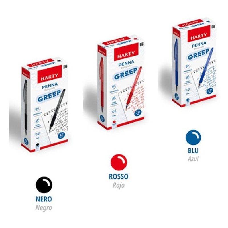 Harty Penne a sfera box da 12 px punta da 1 mm colori Rosso/Nero/Bl...