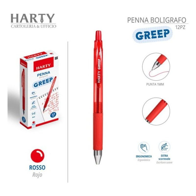 Harty Penne a sfera box da 12 px punta da 1 mm colori Rosso/Nero/Bl...