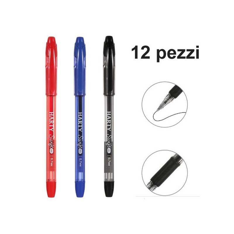Penne a sfera box 12pz Inchiostro Gel punta da 0,7 mm colori Rosso/Nero/Blu