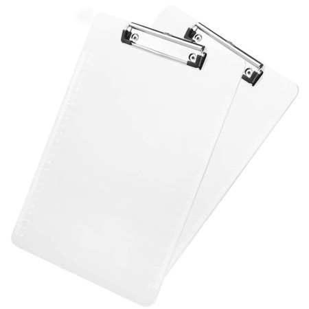 2x Cartella portablocco con molla clip in metallo in plastica A4 trasparente