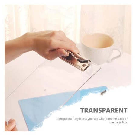 2x Cartella portablocco con molla clip in metallo in plastica A4 trasparente