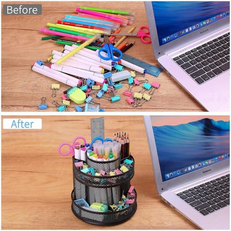 Portaoggetti da scrivania in metallo traforato con 7 scomparti portapenne desk