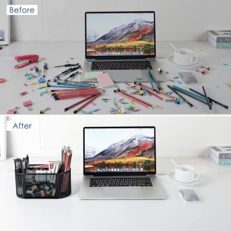 Portapenne portaoggetti da scrivania in metallo traforato con 5 scomparti desk