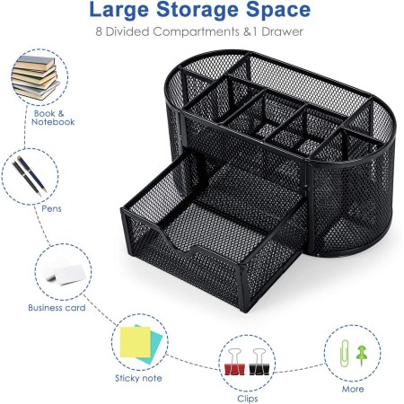 Portapenne portaoggetti da scrivania in metallo traforato con 5 scomparti desk