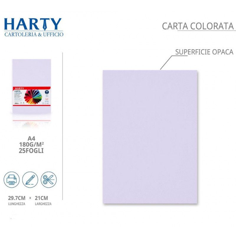 Harty Carta Colorata A4 21x29 cm 180 gr 50 Fg vari colori risma ros...