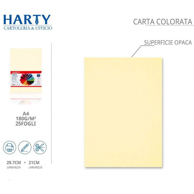 Harty Carta Colorata A4 21x29 cm 180 gr 50 Fg vari colori risma ros...