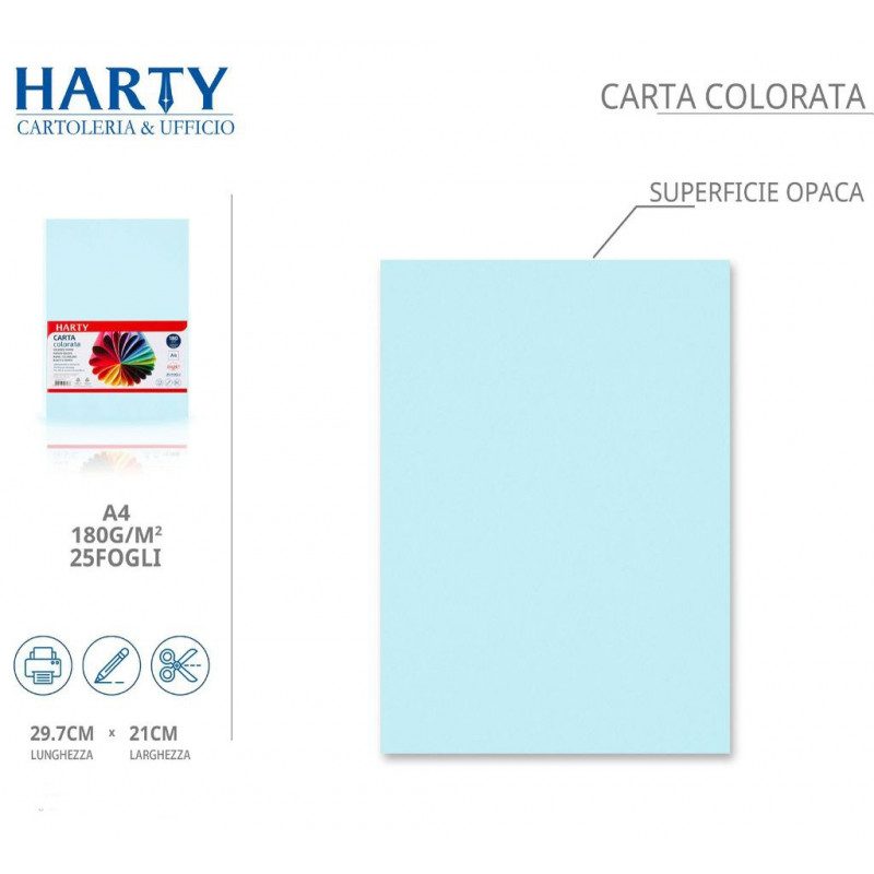 Harty Carta Colorata A4 21x29 cm 180 gr 50 Fg vari colori risma ros...