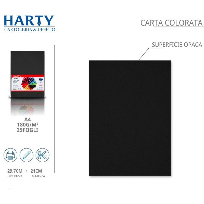 Harty Carta Colorata A4 21x29 cm 180 gr 50 Fg vari colori risma ros...