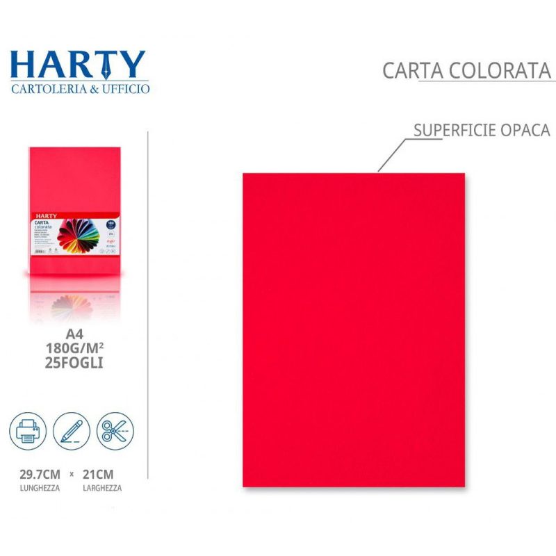 Harty Carta Colorata A4 21x29 cm 180 gr 50 Fg vari colori risma ros...