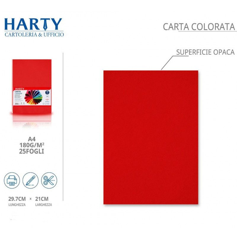 Harty Carta Colorata A4 21x29 cm 180 gr 50 Fg vari colori risma ros...