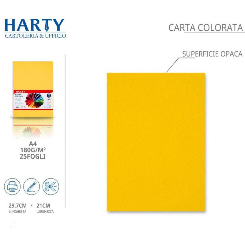 Harty Carta Colorata A4 21x29 cm 180 gr 50 Fg vari colori risma ros...