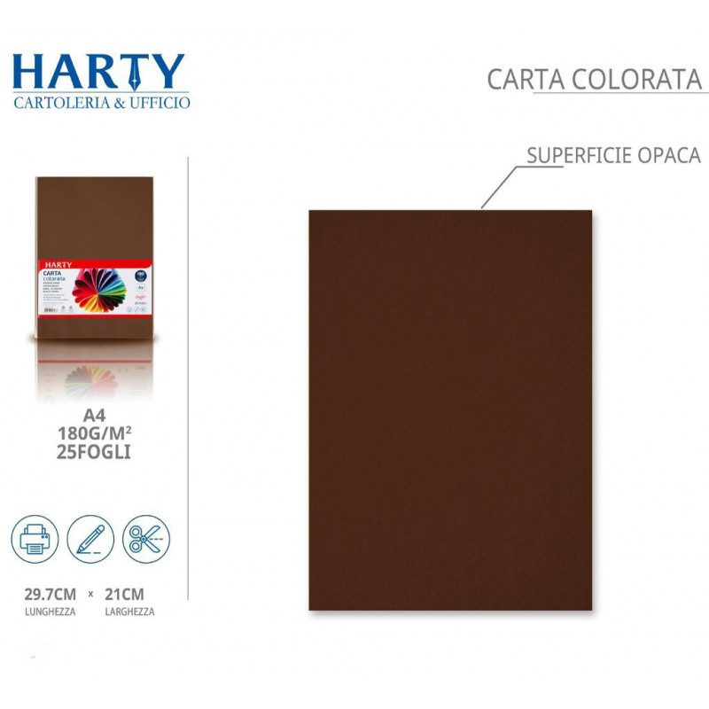 Harty Carta Colorata A4 21x29 cm 180 gr 50 Fg vari colori risma ros...