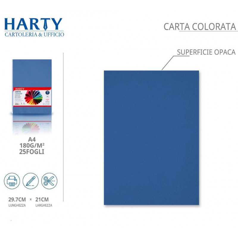Harty Carta Colorata A4 21x29 cm 180 gr 50 Fg vari colori risma ros...