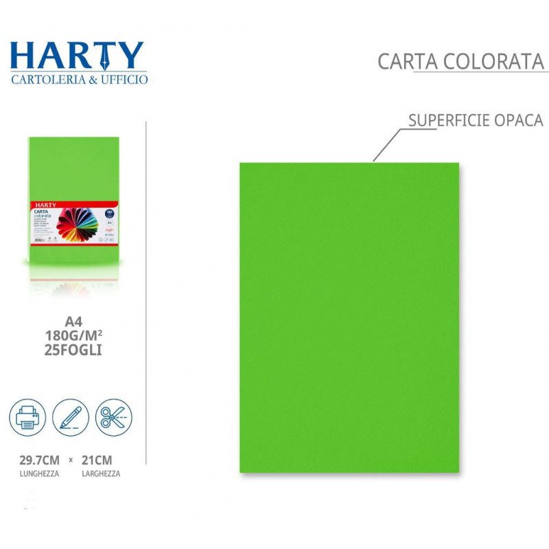 Harty Carta Colorata A4 21x29 cm 180 gr 50 Fg vari colori risma ros...