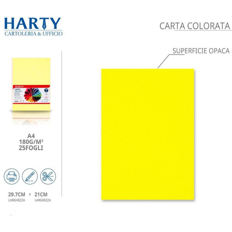 Harty Carta Colorata A4 21x29 cm 180 gr 50 Fg vari colori risma ros...