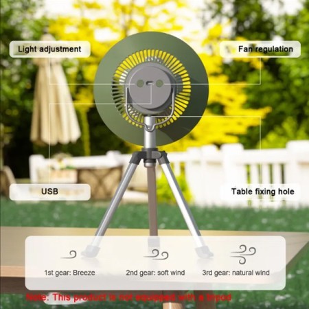 Ventilatore da Campeggio con Lampada LED ricaricabile portatile da esterno