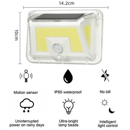 Lampada faro luce faretto da esterno energia solare LED COB sensore di movimento